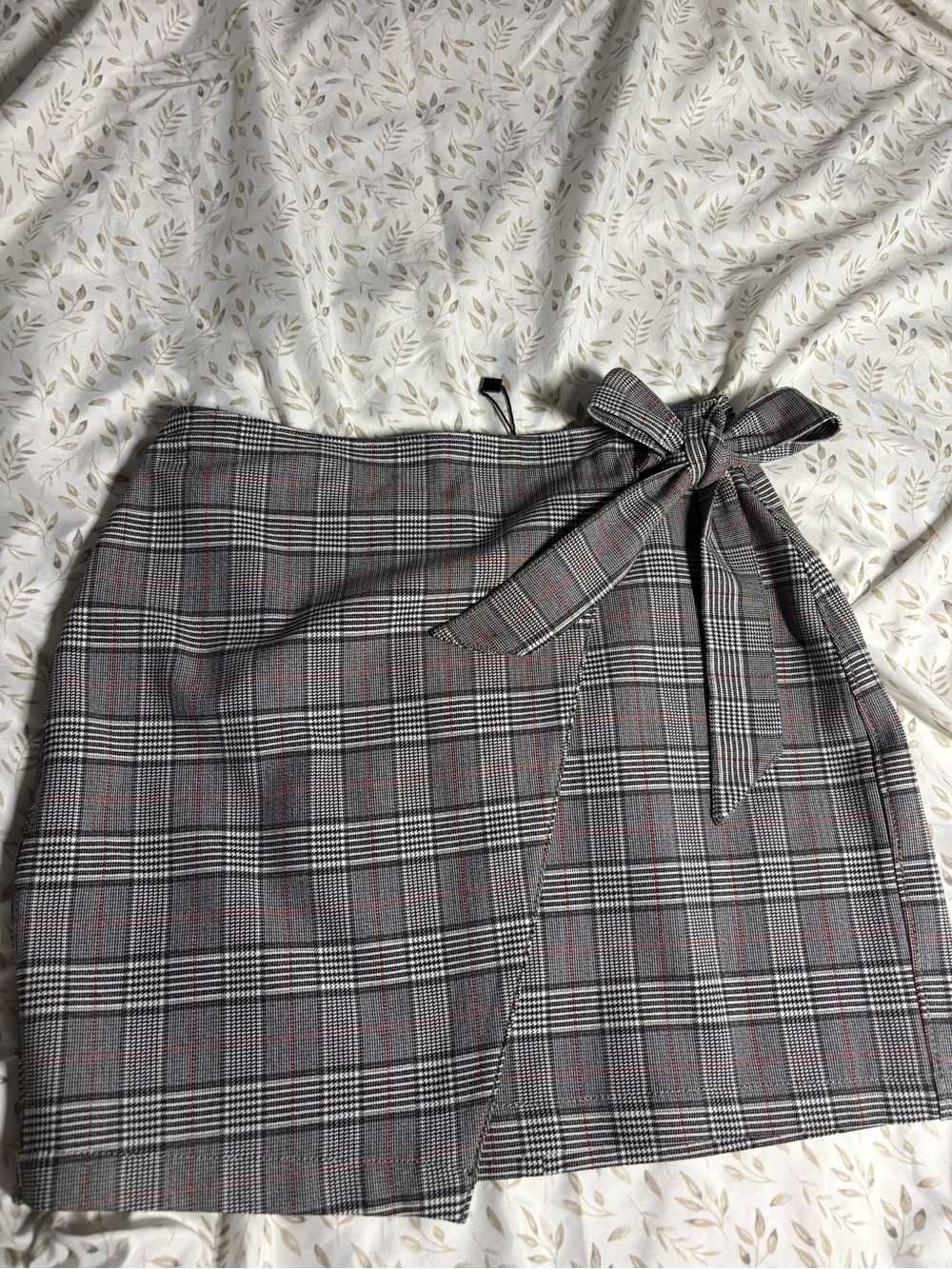 Express Plaid Wrap Mini Skirt in Gray, Black & Red